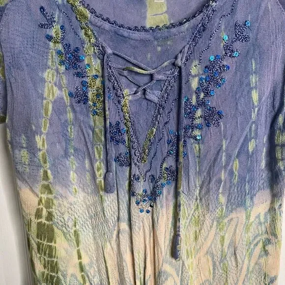 Advance Apparels Womens Free Size Tie Dye Short Sleeve Top Boho Hippie Fairy - Picture 4 of 4